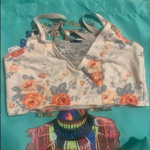 Forever 21 mini bra white with pink flowers.